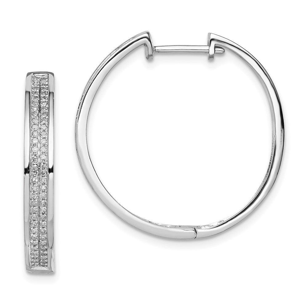 QE10639 Sterling Silver Rhodium Diam. Round Hinged Hoop Earrings