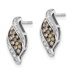 QE10701 White Night Sterling Silver Rhodium-plated Champagne and White Diamond Fancy Marquise Post Earrings