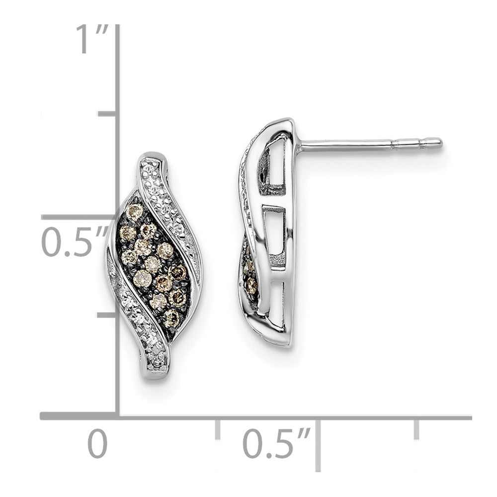 QE10701 White Night Sterling Silver Rhodium-plated Champagne and White Diamond Fancy Marquise Post Earrings