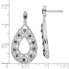 QE10712 White Night Sterling Silver Rhodium-plated Dangle Blue and White Diamond Post Earrings