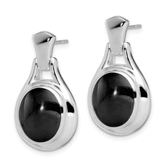 QE1075 Sterling Silver Rhodium-plated Polished Oval Onyx Post Dangle Earrings