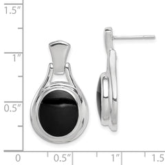 QE1075 Sterling Silver Rhodium-plated Polished Oval Onyx Post Dangle Earrings
