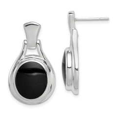 QE1075 Sterling Silver Rhodium-plated Polished Oval Onyx Post Dangle Earrings