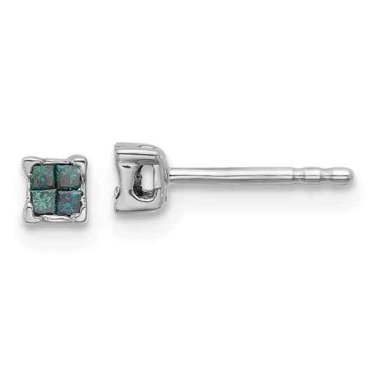 QE10762 White Night Sterling Silver Rhodium-plated Blue Diamond Post Stud Earrings