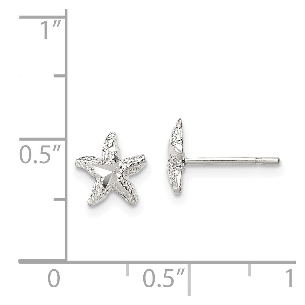 QE108 Sterling Silver Starfish Mini Earrings with D/C Center