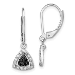 QE10836 White Night Sterling Silver Rhodium-plated Black and White Diamond Dangle Leverback Earrings