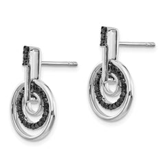 QE10855 White Night Sterling Silver Rhodium-plated Black Diamond Post Earrings