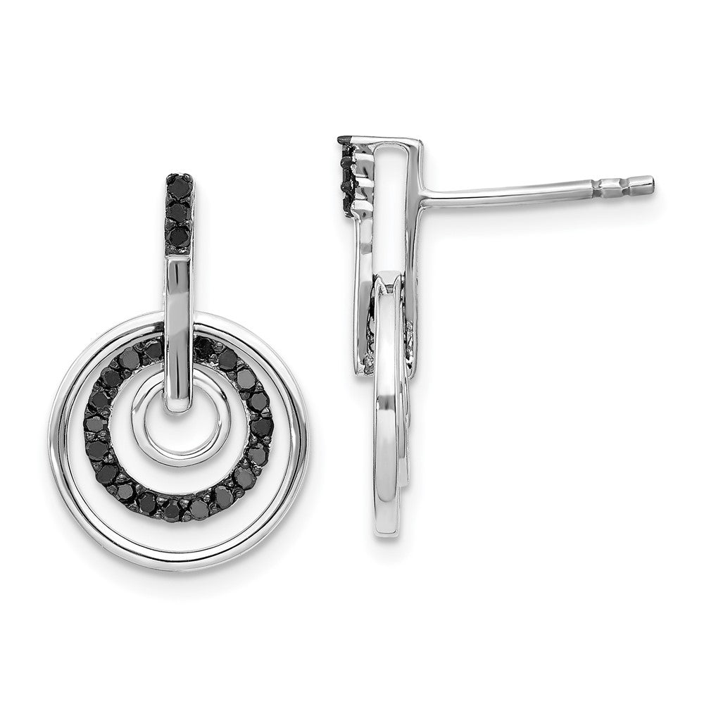 QE10855 White Night Sterling Silver Rhodium-plated Black Diamond Post Earrings