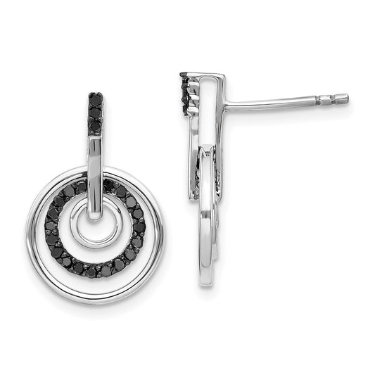 QE10855 White Night Sterling Silver Rhodium-plated Black Diamond Post Earrings