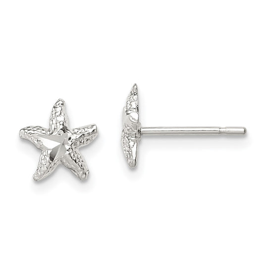 QE108 Sterling Silver Starfish Mini Earrings with D/C Center