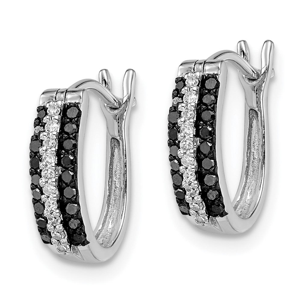 QE10920 White Night Sterling Silver Rhodium-plated Black and White Diamond Hinged Post Earrings