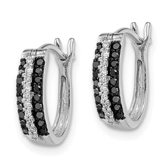 QE10920 White Night Sterling Silver Rhodium-plated Black and White Diamond Hinged Post Earrings