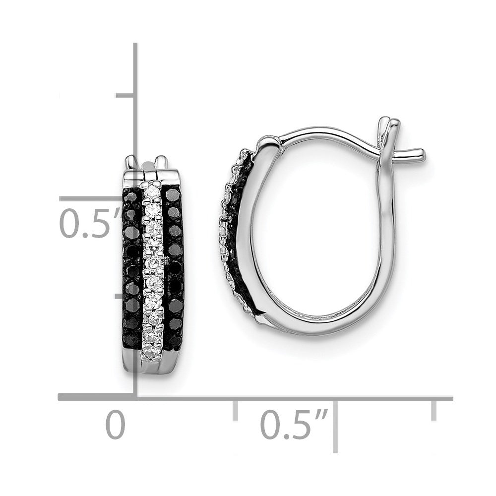 QE10920 White Night Sterling Silver Rhodium-plated Black and White Diamond Hinged Post Earrings