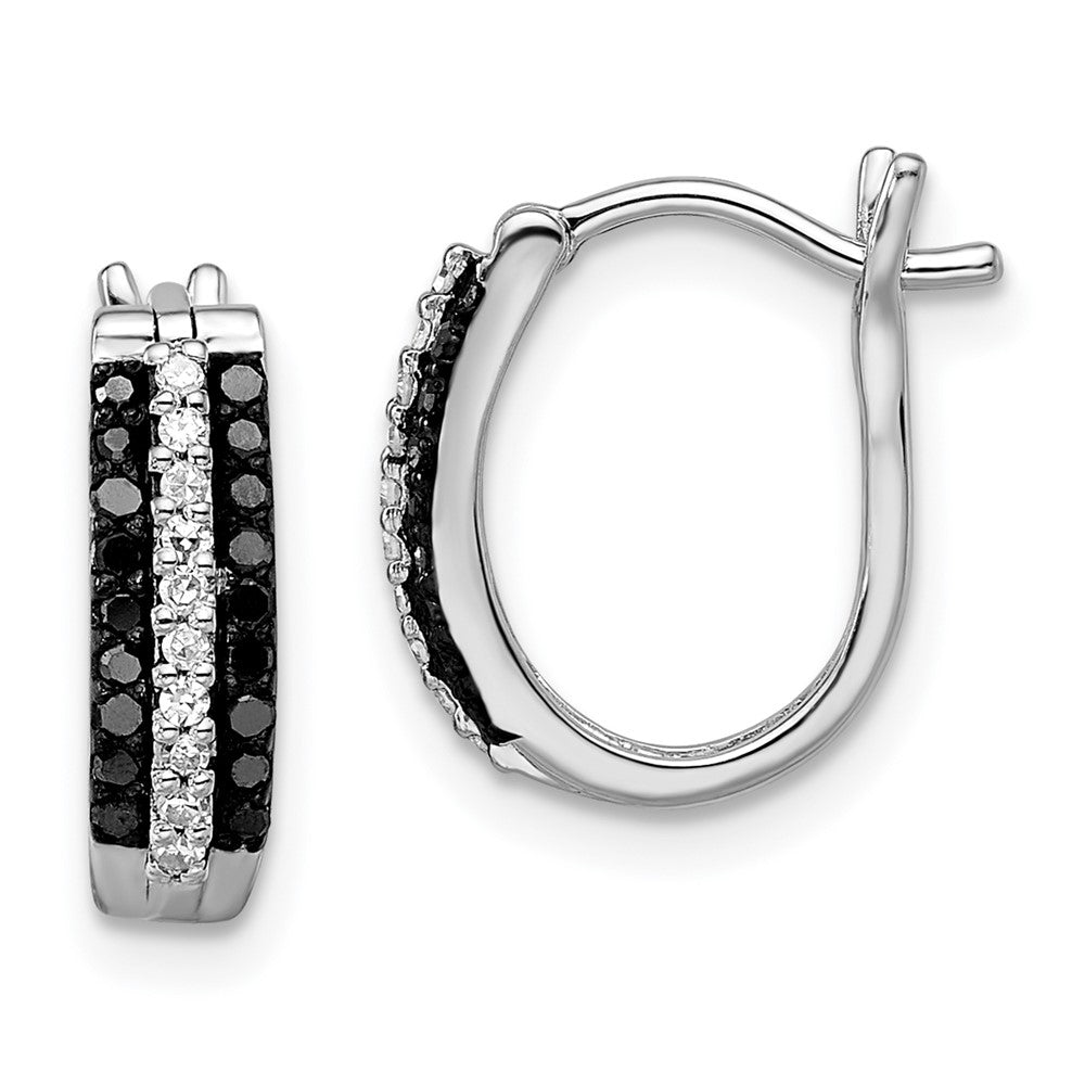 QE10920 White Night Sterling Silver Rhodium-plated Black and White Diamond Hinged Post Earrings