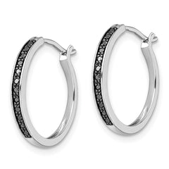 QE10925 White Night Sterling Silver Rhodium-plated Black Diamond Hoop Earrings