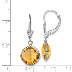 QE10944CI Sterling Silver Rhodium-plated Citrine Dangle Lever Back Earrings