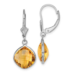 QE10944CI Sterling Silver Rhodium-plated Citrine Dangle Lever Back Earrings