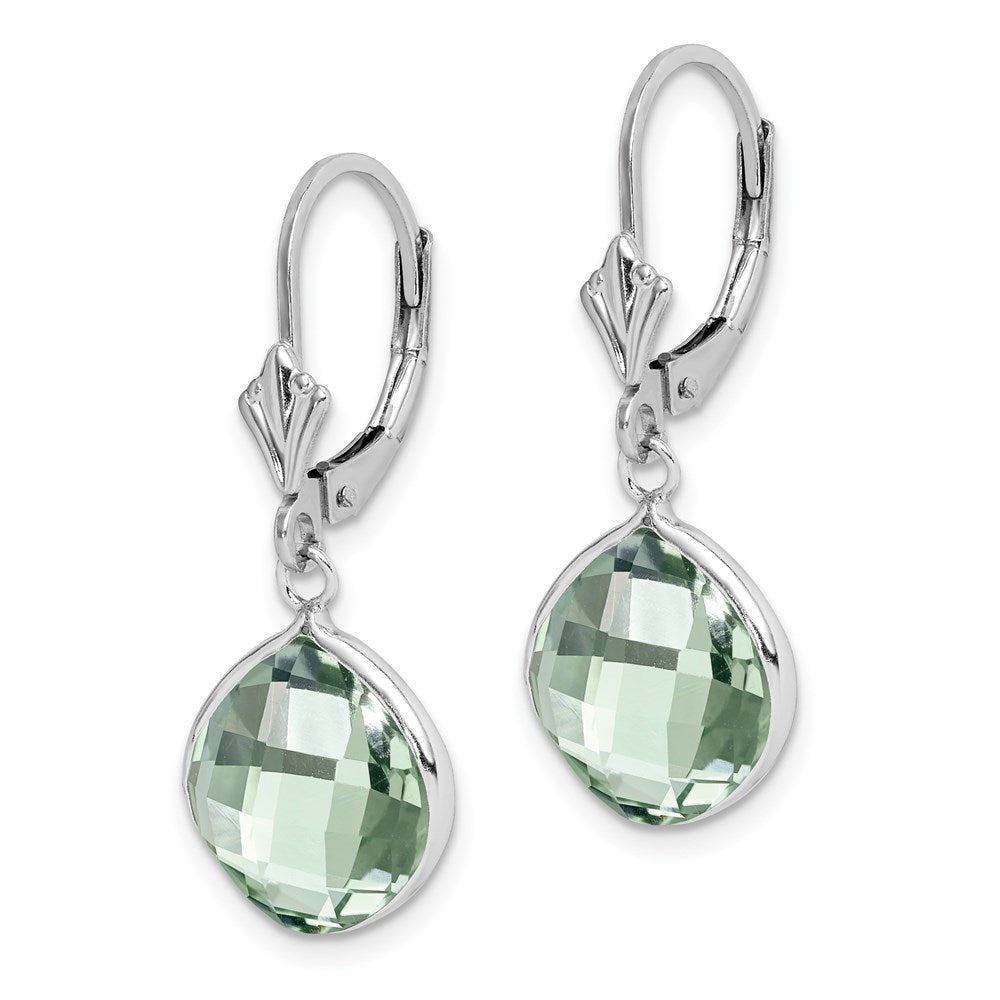 QE10945AG Sterling Silver Rhodium-plated Green Quartz Dangle Lever Back Earrings