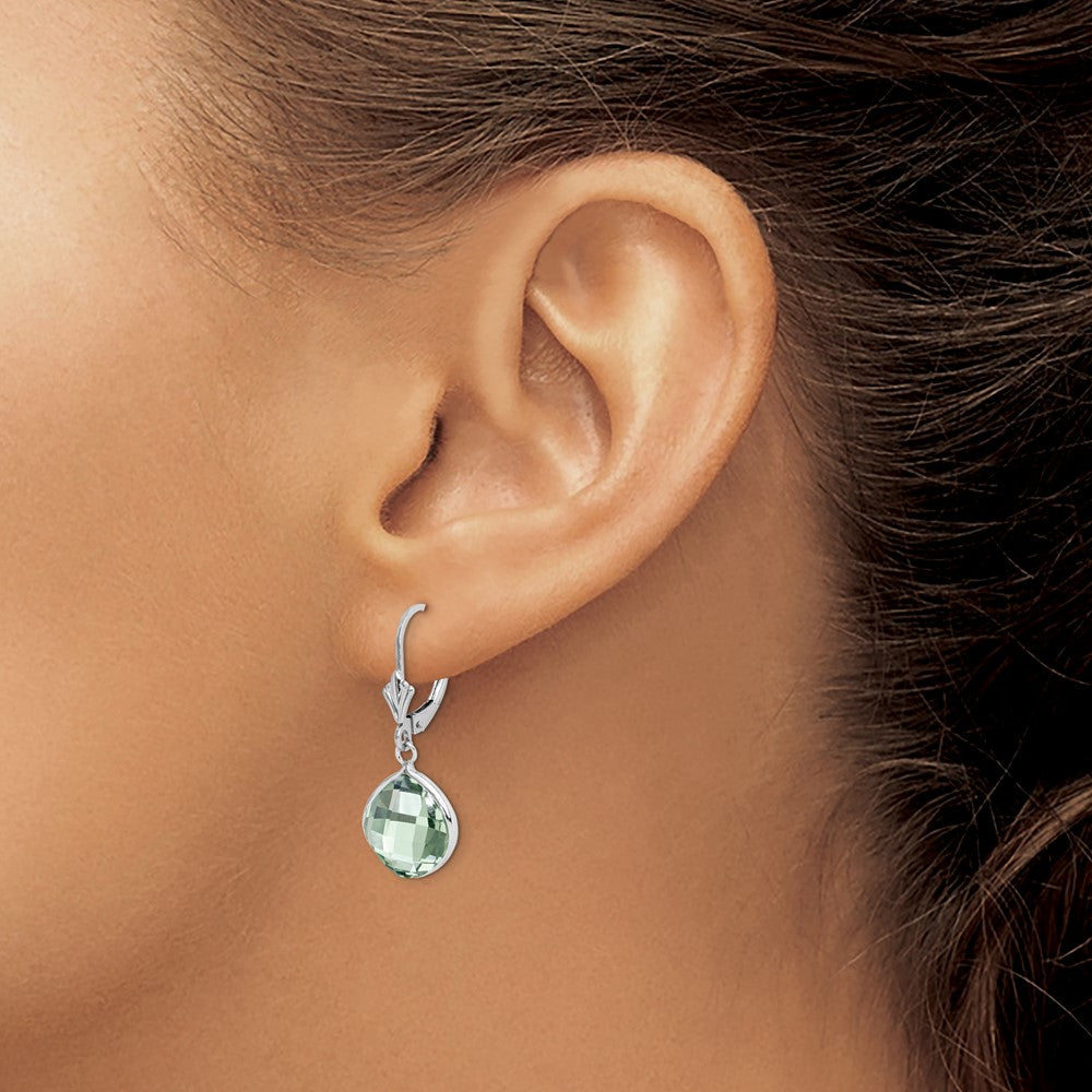 QE10945AG Sterling Silver Rhodium-plated Green Quartz Dangle Lever Back Earrings