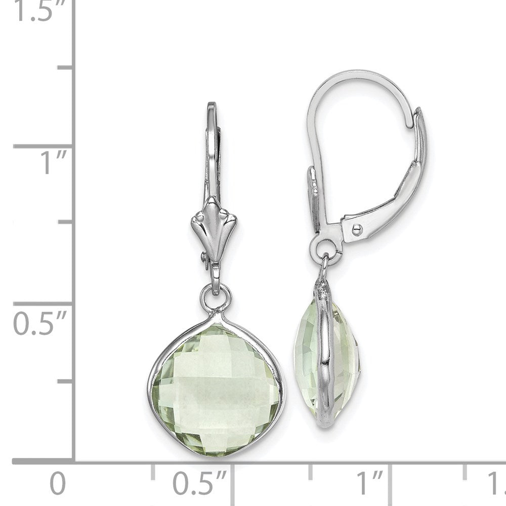 QE10945AG Sterling Silver Rhodium-plated Green Quartz Dangle Lever Back Earrings