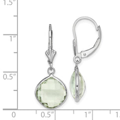 QE10945AG Sterling Silver Rhodium-plated Green Quartz Dangle Lever Back Earrings