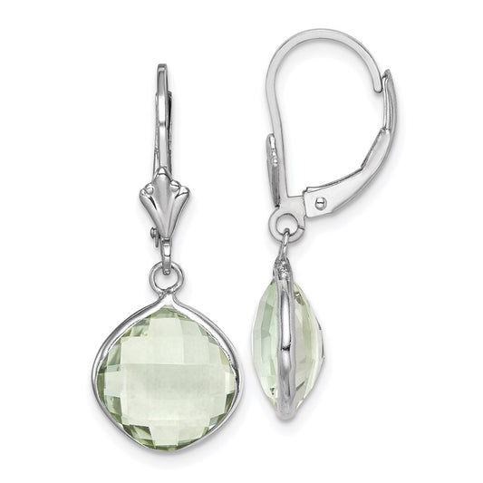 QE10945AG Sterling Silver Rhodium-plated Green Quartz Dangle Lever Back Earrings
