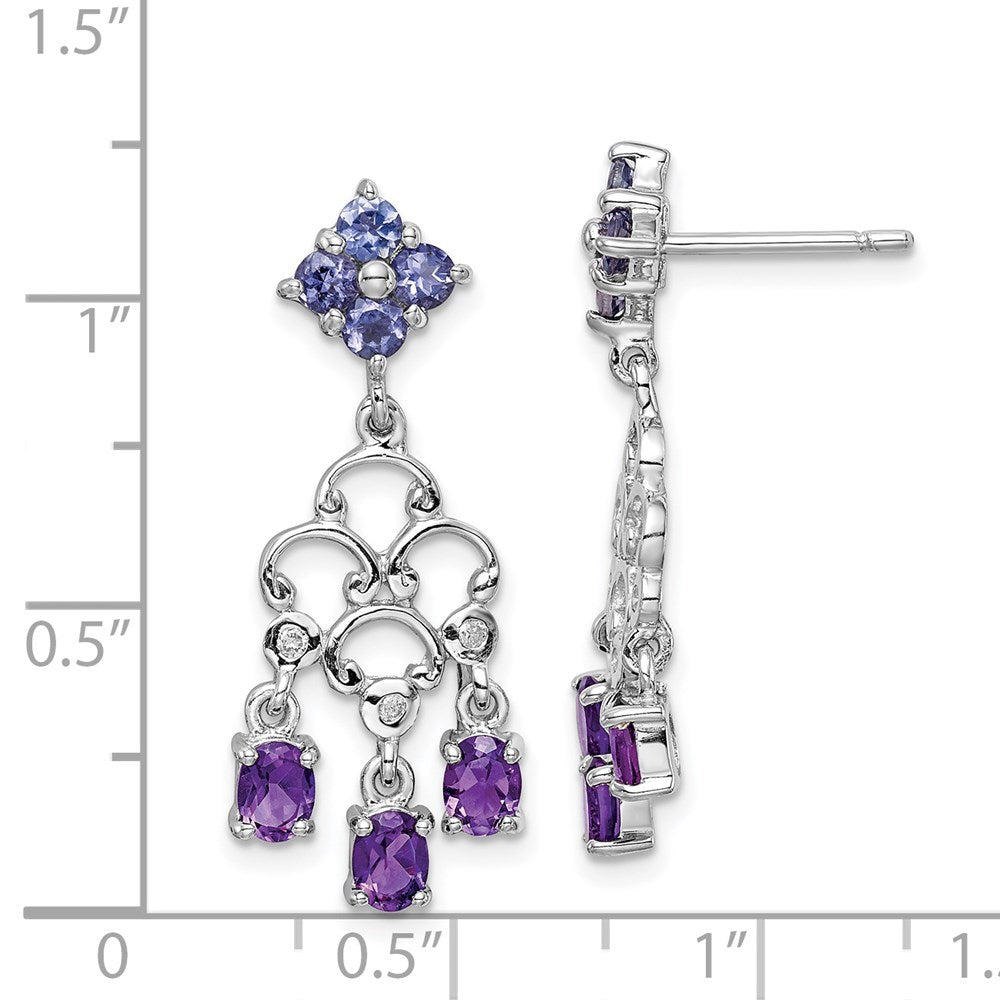 QE10977X Sterling Silver RH Plated Amethyst Iolite and Diamond Dangle Earrings