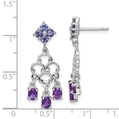 QE10977X Sterling Silver RH Plated Amethyst Iolite and Diamond Dangle Earrings