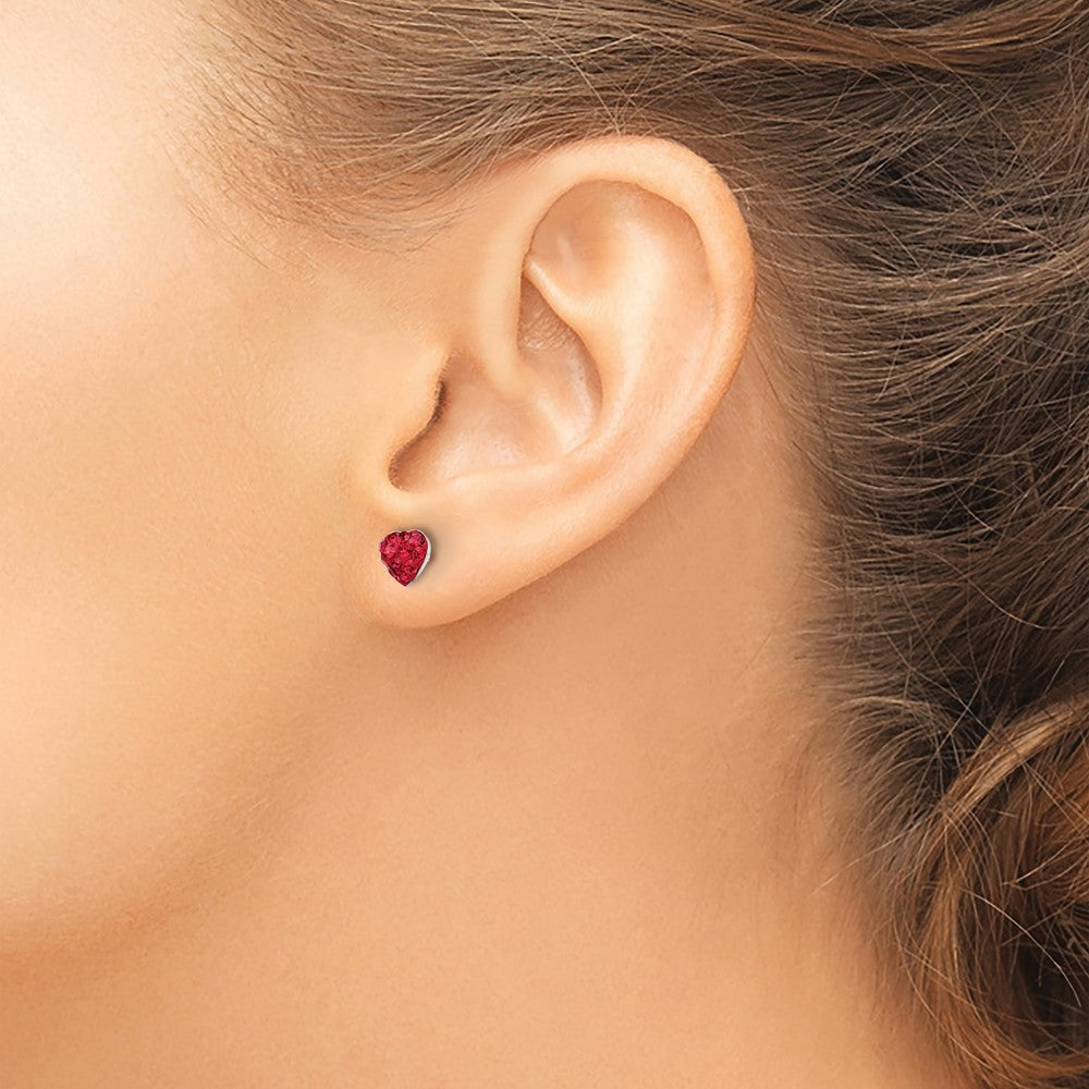 QE11051 Sterling Silver Red Preciosa Crystal Heart Post Earrings
