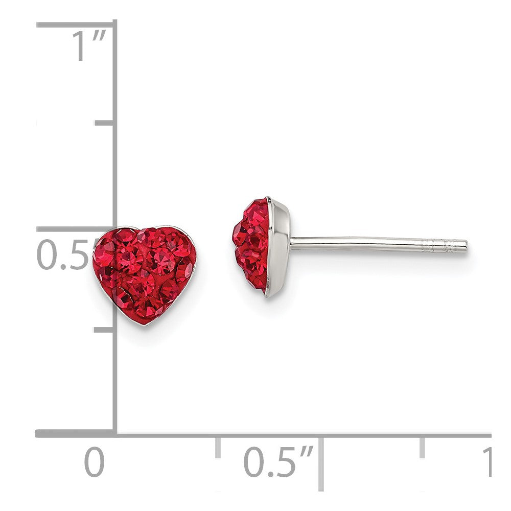 QE11051 Sterling Silver Red Preciosa Crystal Heart Post Earrings