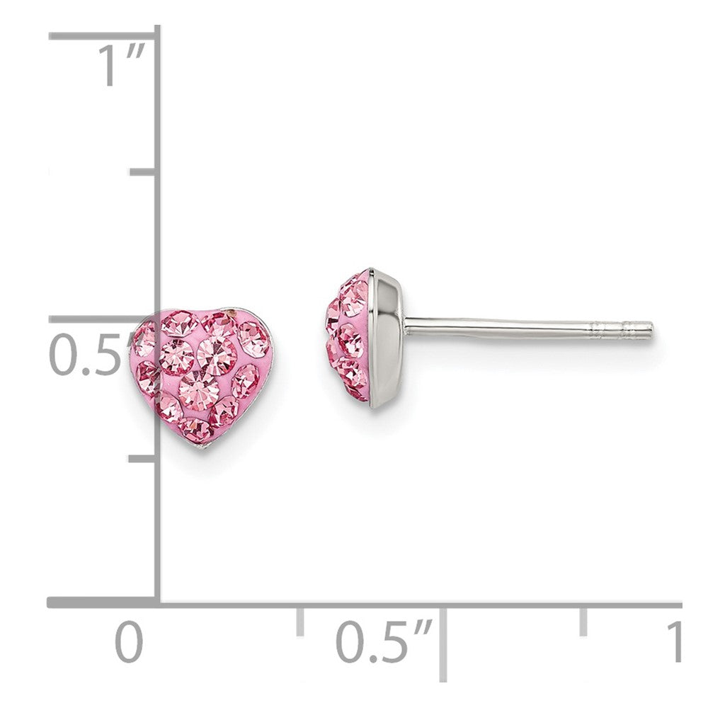 QE11052 Sterling Silver Rhod-plated Pink Preciosa Crystal Heart Post Stud Earrings