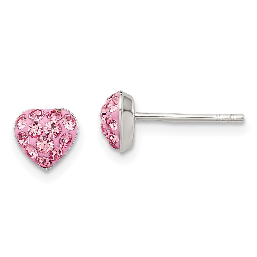 QE11052 Sterling Silver Rhod-plated Pink Preciosa Crystal Heart Post Stud Earrings