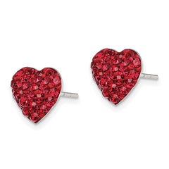 QE11053 Sterling Silver Rhodium-plated Red Preciosa Crystal Heart Post Earrings