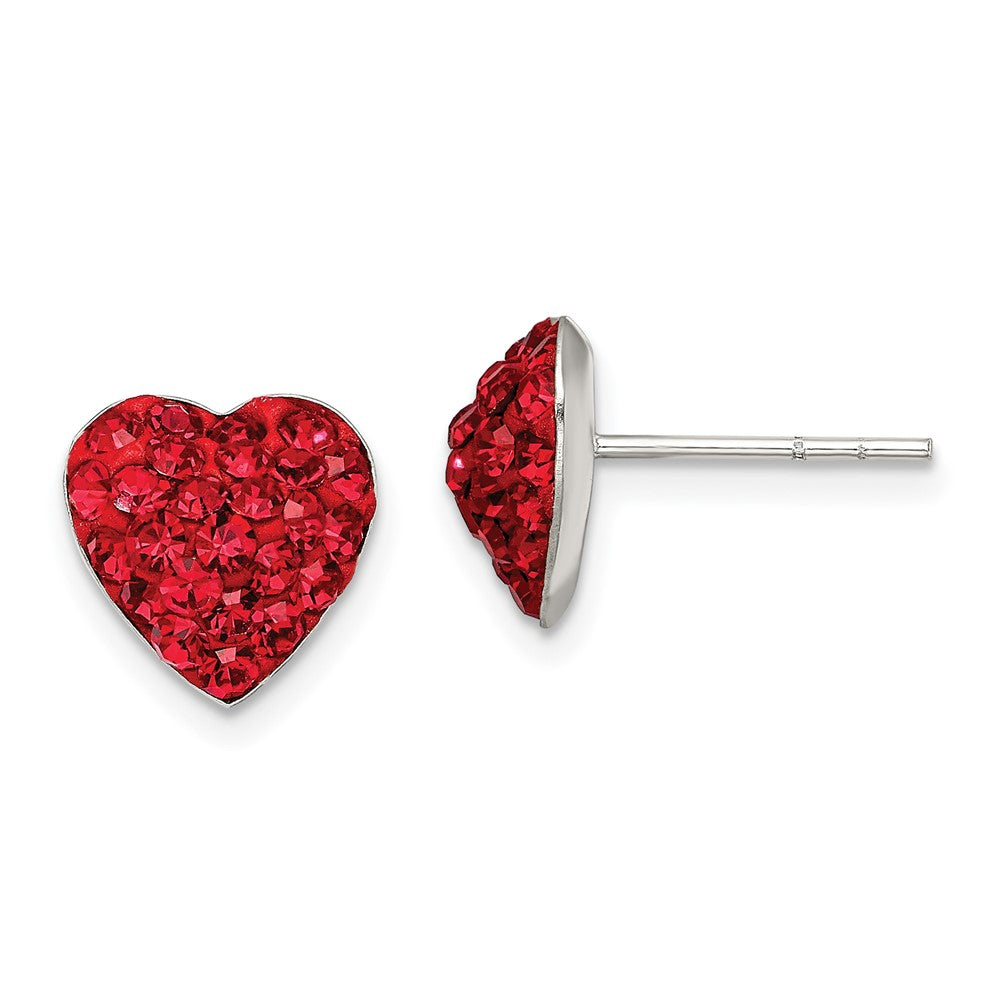 QE11053 Sterling Silver Rhodium-plated Red Preciosa Crystal Heart Post Earrings