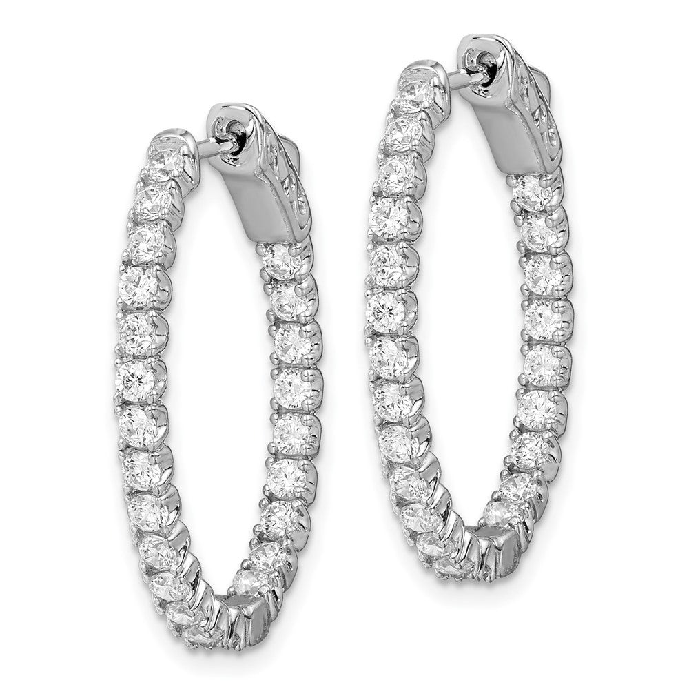 QE11059 Sterling Shimmer Sterling Silver Rhodium-plated 46 Stone 2.0mm CZ In and Out Oval Hinged Hoop Earrings