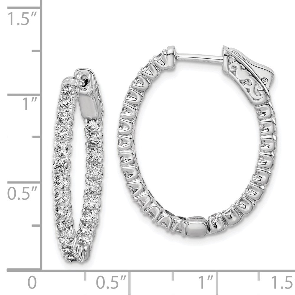 QE11059 Sterling Shimmer Sterling Silver Rhodium-plated 46 Stone 2.0mm CZ In and Out Oval Hinged Hoop Earrings