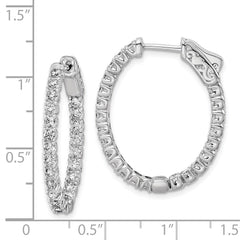 QE11059 Sterling Shimmer Sterling Silver Rhodium-plated 46 Stone 2.0mm CZ In and Out Oval Hinged Hoop Earrings