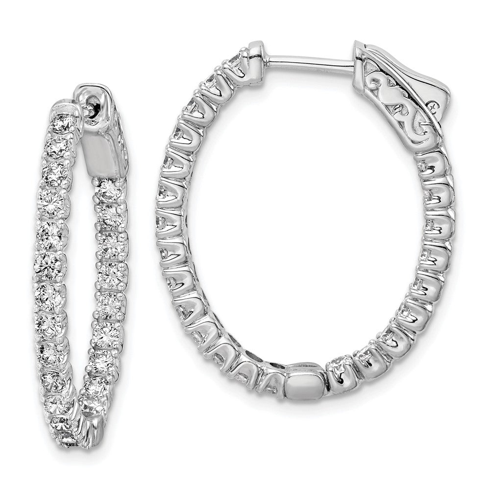 QE11059 Sterling Shimmer Sterling Silver Rhodium-plated 46 Stone 2.0mm CZ In and Out Oval Hinged Hoop Earrings
