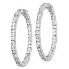 QE11060 Sterling Shimmer Sterling Silver Rhodium-plated 80 Stone 2.25mm CZ In and Out Round Hinged Hoop Earrings