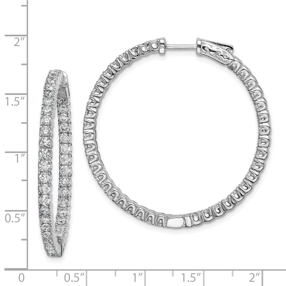 QE11060 Sterling Shimmer Sterling Silver Rhodium-plated 80 Stone 2.25mm CZ In and Out Round Hinged Hoop Earrings