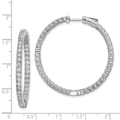 QE11060 Sterling Shimmer Sterling Silver Rhodium-plated 80 Stone 2.25mm CZ In and Out Round Hinged Hoop Earrings