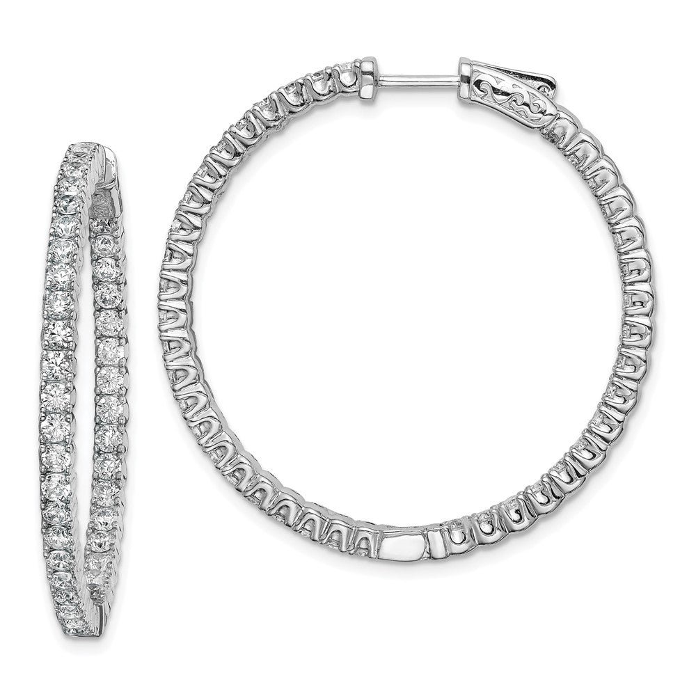 QE11060 Sterling Shimmer Sterling Silver Rhodium-plated 80 Stone 2.25mm CZ In and Out Round Hinged Hoop Earrings