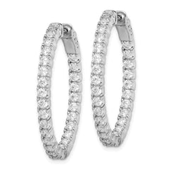 QE11061 Sterling Shimmer Sterling Silver Rhodium-plated 54 Stone 2.5mm CZ In and Out Oval Hinged Hoop Earrings