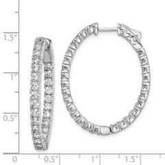 QE11061 Sterling Shimmer Sterling Silver Rhodium-plated 54 Stone 2.5mm CZ In and Out Oval Hinged Hoop Earrings