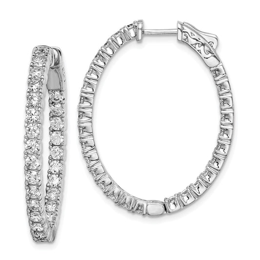 QE11061 Sterling Shimmer Sterling Silver Rhodium-plated 54 Stone 2.5mm CZ In and Out Oval Hinged Hoop Earrings