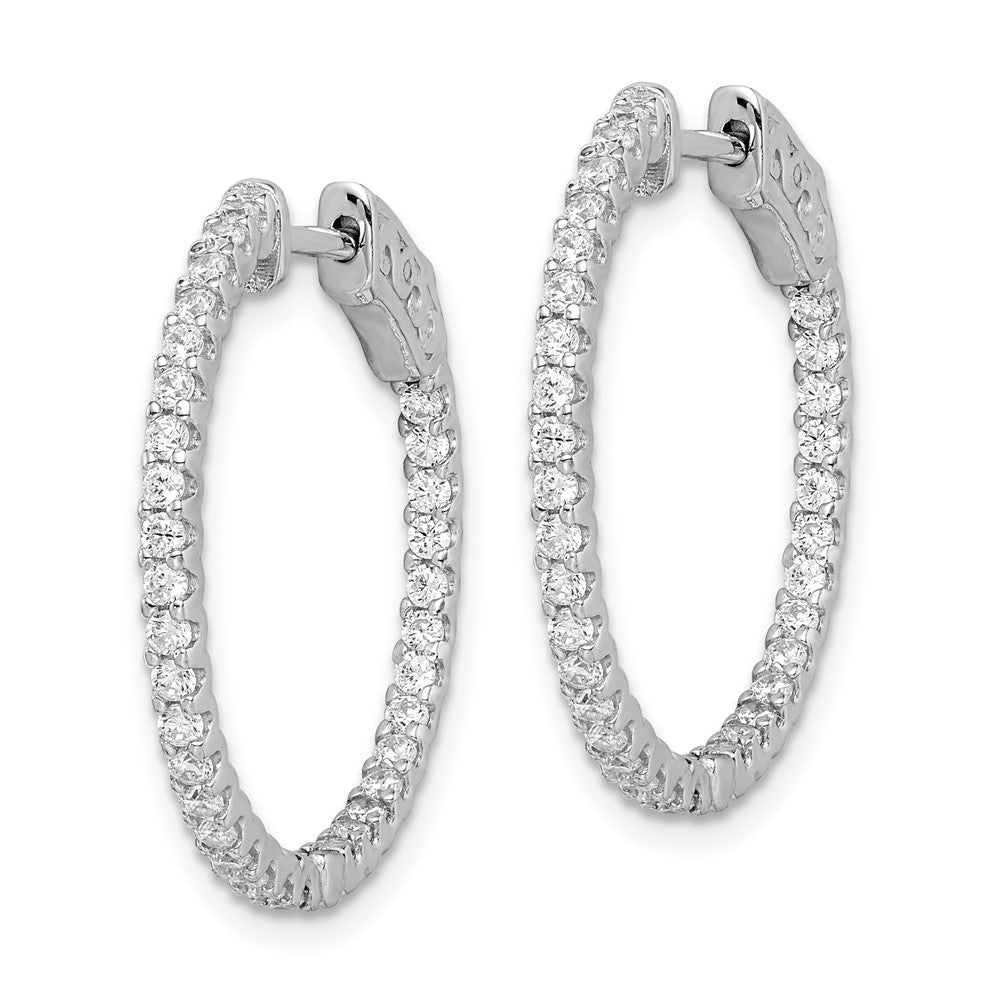 QE11062 Sterling Shimmer Sterling Silver Rhodium-plated 66 Stone 1.5mm CZ In and Out Round Hinged Hoop Earrings