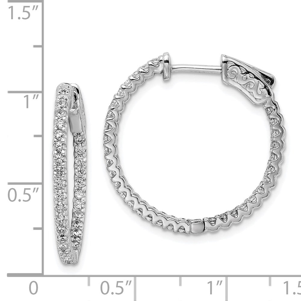 QE11062 Sterling Shimmer Sterling Silver Rhodium-plated 66 Stone 1.5mm CZ In and Out Round Hinged Hoop Earrings