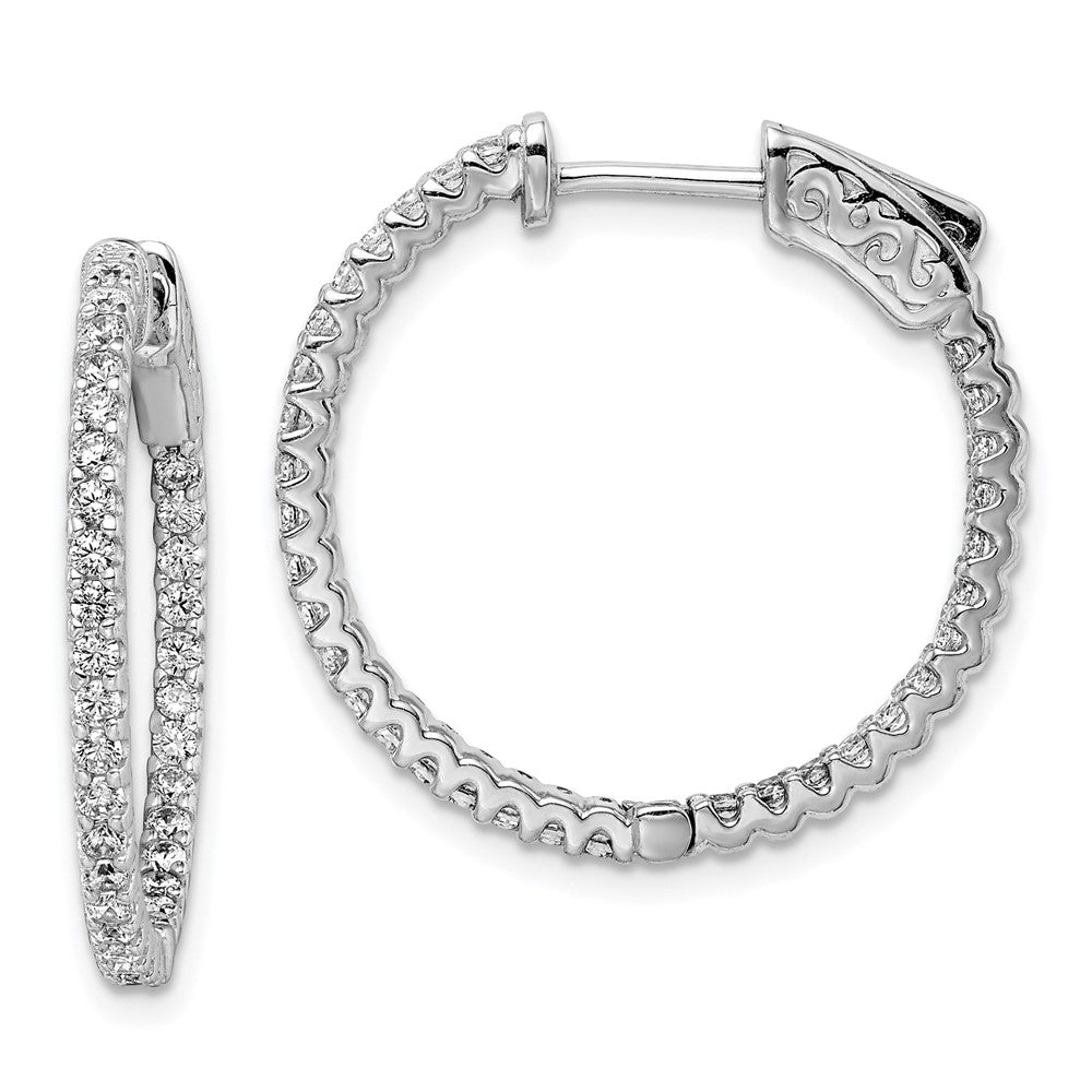 QE11062 Sterling Shimmer Sterling Silver Rhodium-plated 66 Stone 1.5mm CZ In and Out Round Hinged Hoop Earrings