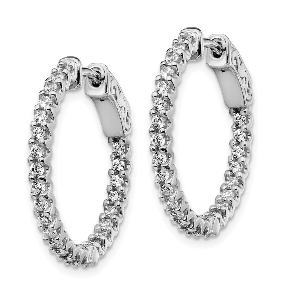QE11064 Sterling Shimmer Sterling Silver Rhodium-plated 48 Stone 1.7mm CZ In and Out Round Hinged Hoop Earrings