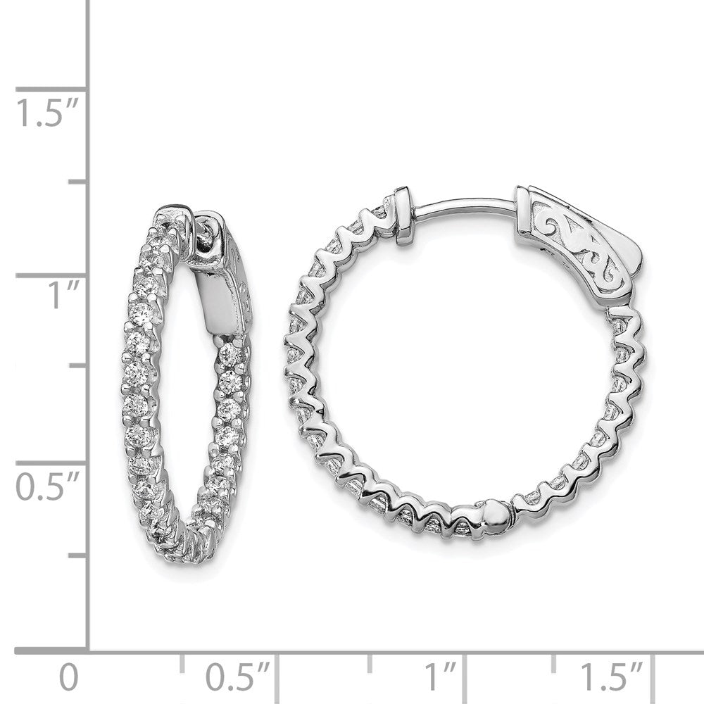 QE11064 Sterling Shimmer Sterling Silver Rhodium-plated 48 Stone 1.7mm CZ In and Out Round Hinged Hoop Earrings